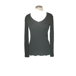 Rebecca Beeson Ribbed V Neck Long Sleeve Top Made USA Size L